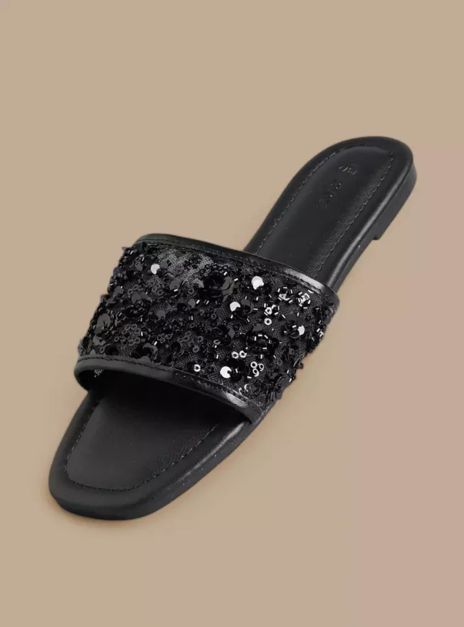 Flower Embellished Slip-On Sandals-1