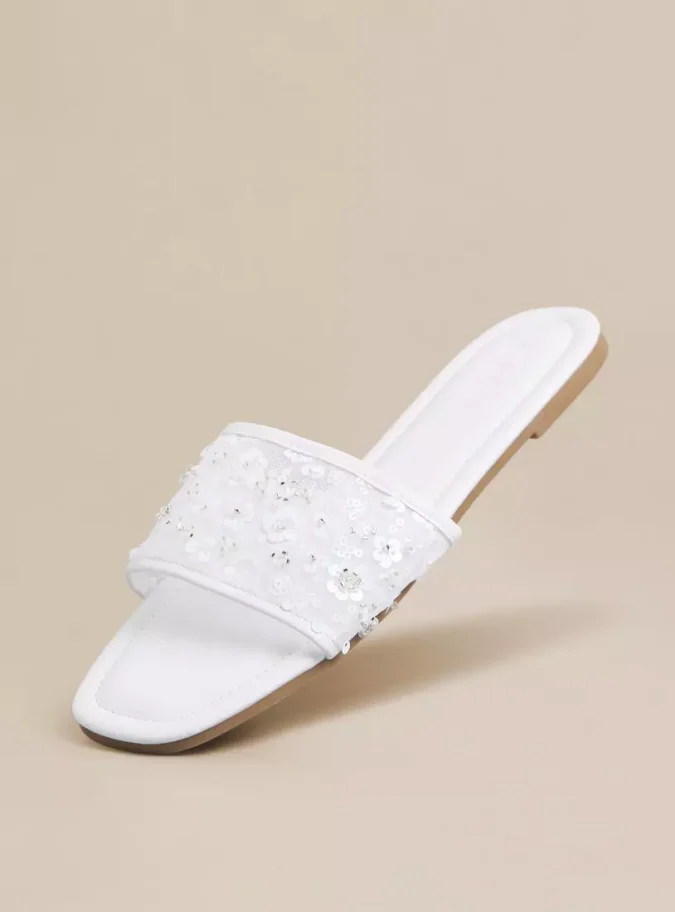 Flower Embellished Slip-On Sandals-1