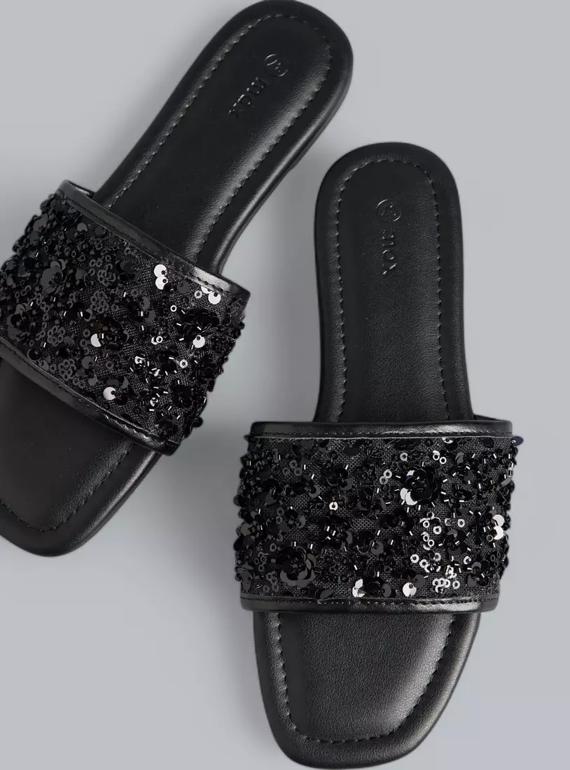 Flower Embellished Slip-On Sandals-2