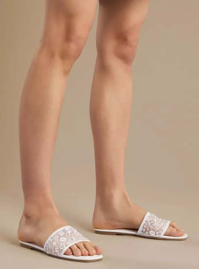 Flower Embellished Slip-On Sandals-2