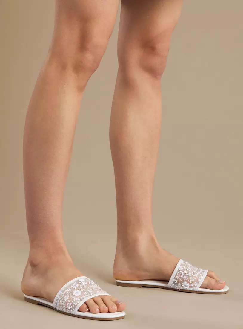 Flower Embellished Slip-On Sandals-2