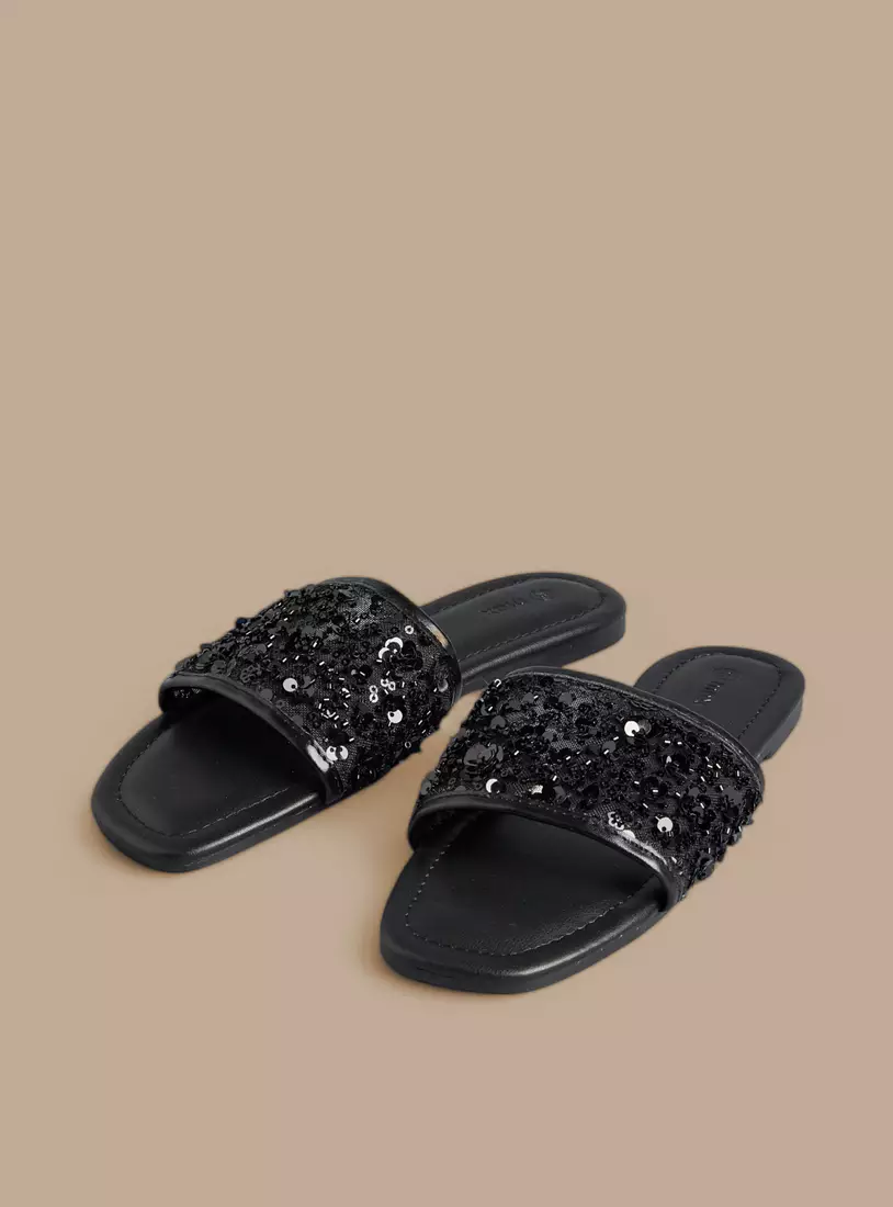 Flower Embellished Slip-On Sandals-3