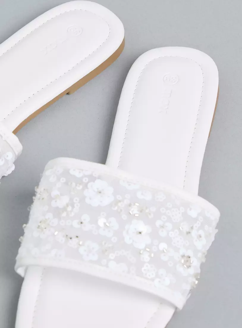 Flower Embellished Slip-On Sandals-3