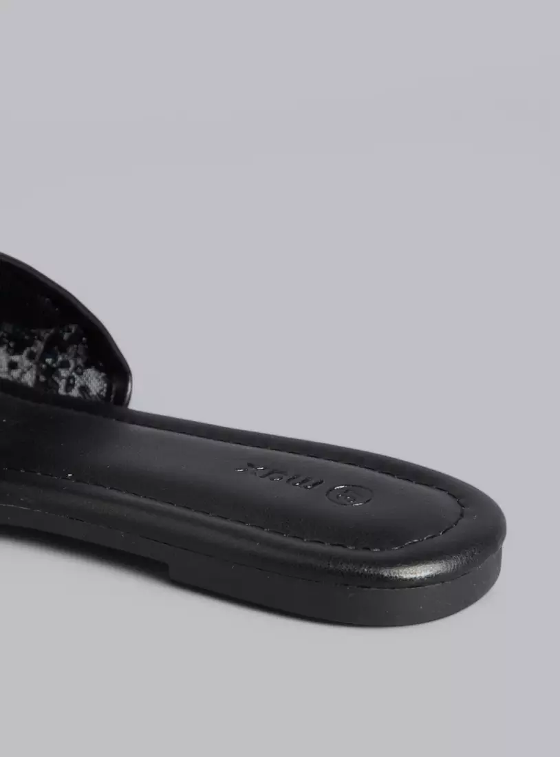 Flower Embellished Slip-On Sandals-4