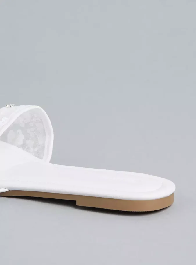 Flower Embellished Slip-On Sandals-4