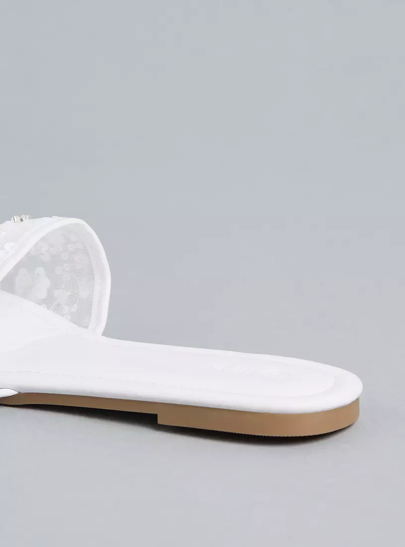 Flower Embellished Slip-On Sandals-4