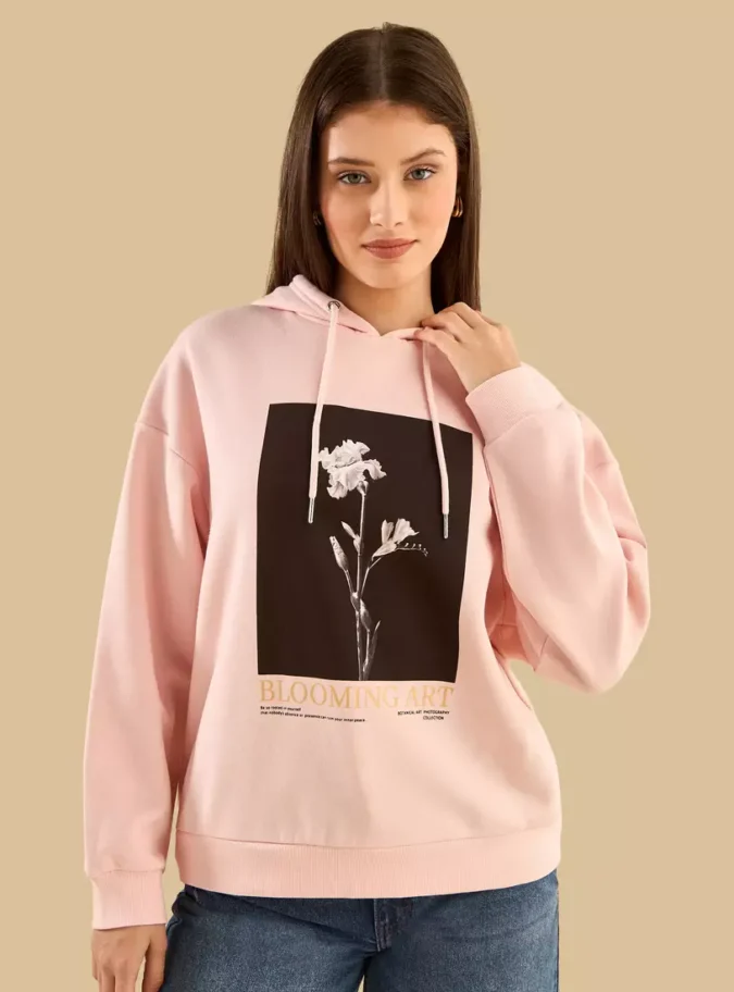 Graphic Print Hooded Sweatshirt-1