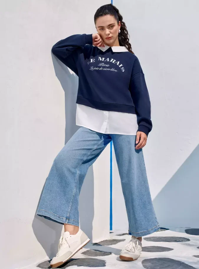 High-Rise Marine Fit Jeans with Pockets-1