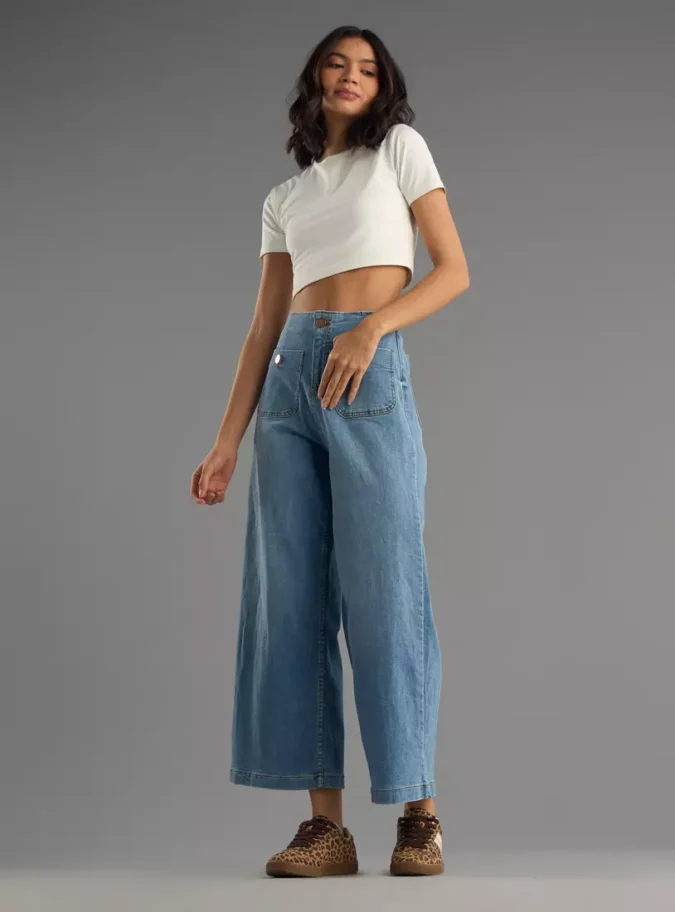 High-Rise Marine Fit Jeans with Pockets-2