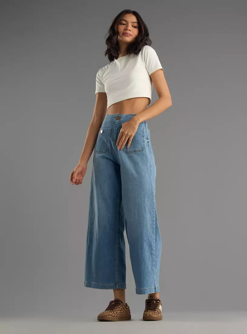 High-Rise Marine Fit Jeans with Pockets-2