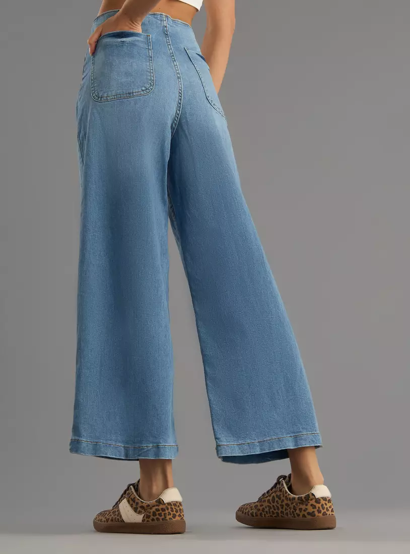 High-Rise Marine Fit Jeans with Pockets-3