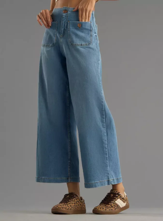 High-Rise Marine Fit Jeans with Pockets-4