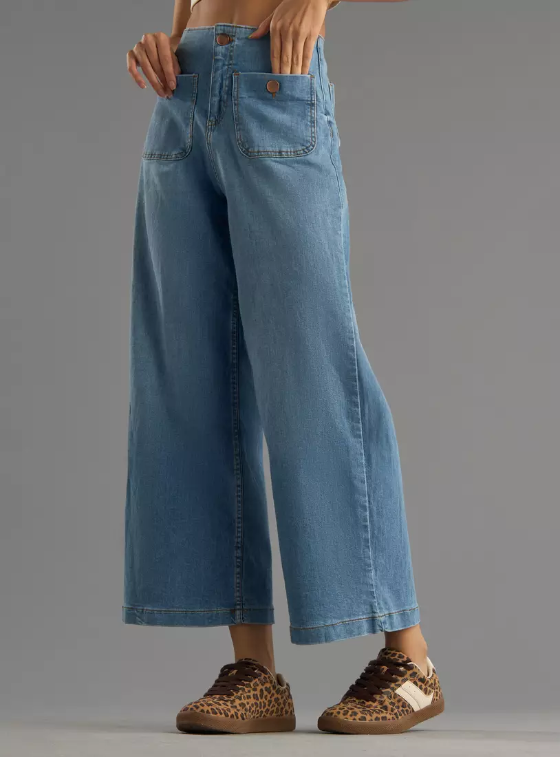 High-Rise Marine Fit Jeans with Pockets-4