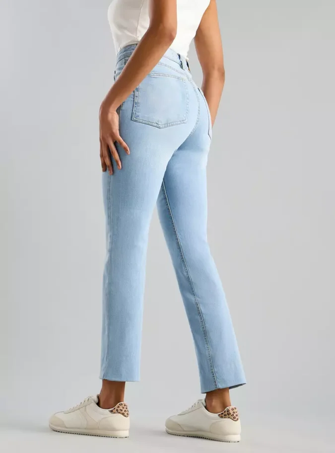 High Rise Straight Fit Cropped Jeans with Creasing-2