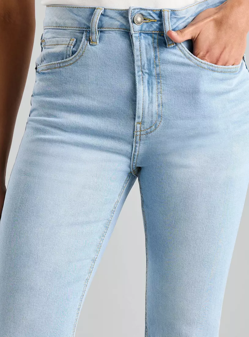 High Rise Straight Fit Cropped Jeans with Creasing-3