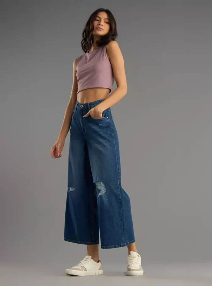 High-Rise Wide Leg Cropped Jeans-4