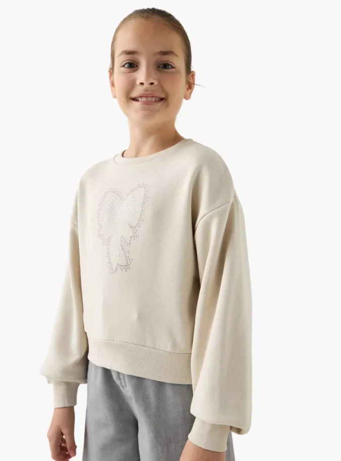 Juniors Embellished Crew Neck Sweatshirt with Long Sleeves-1