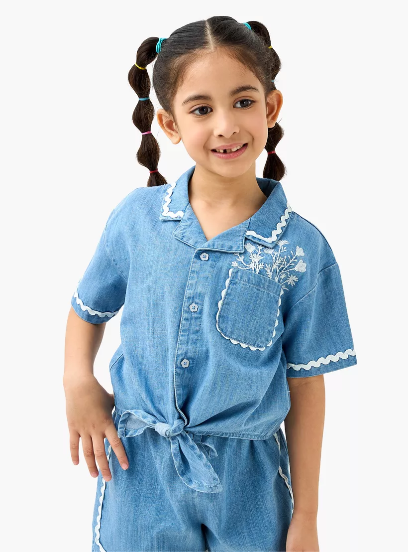 Juniors Embroidered Shirt and Shorts Set-2