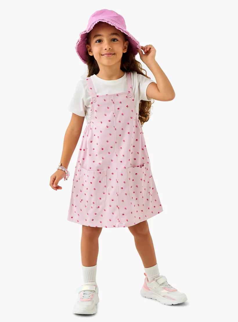 Juniors Floral Print Pinafore Dress and T-shirt Set-2