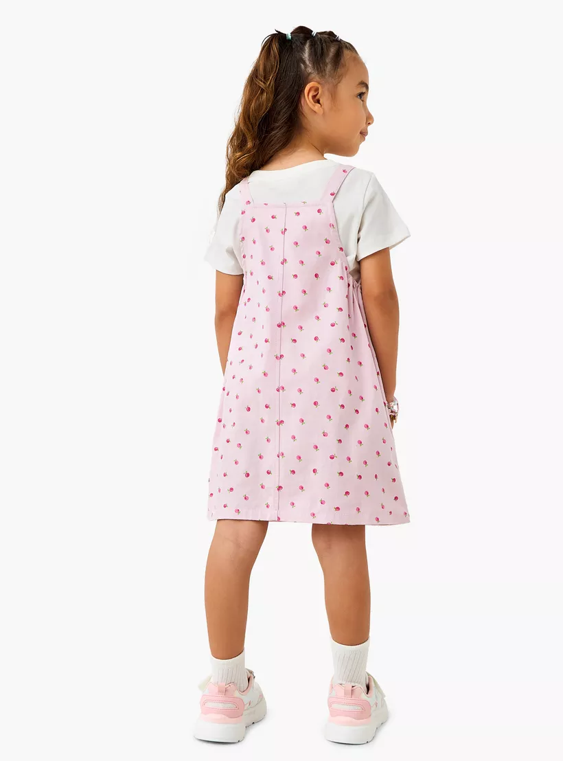 Juniors Floral Print Pinafore Dress and T-shirt Set-3