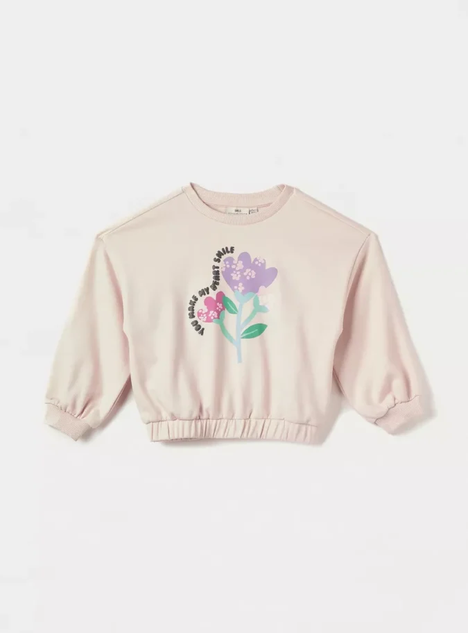 Juniors Floral Print Sweatshirt with Long Sleeves-1