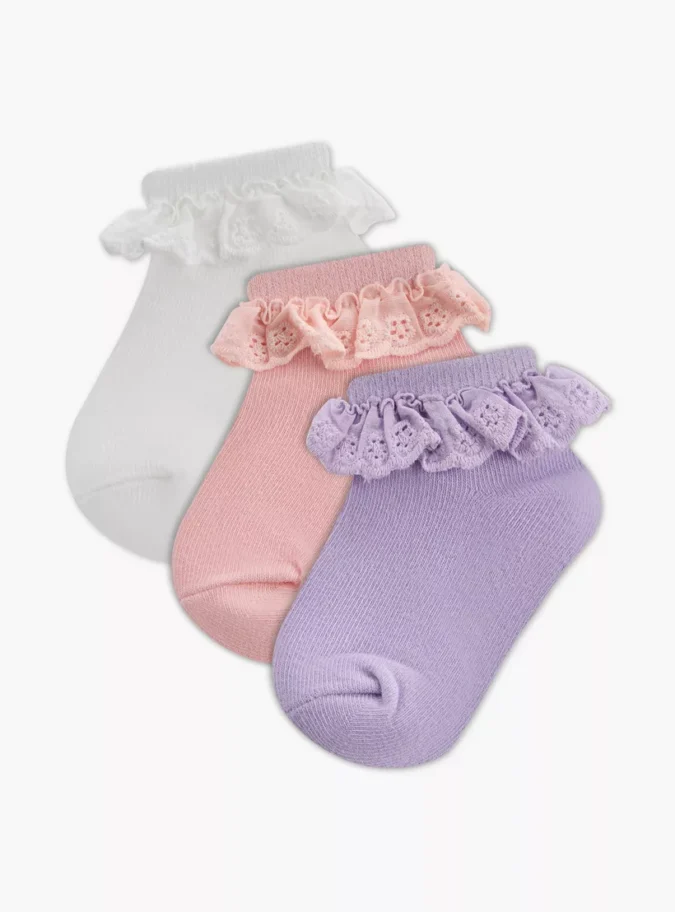 Juniors Frill Detail Ankle Length Socks - Set of 3-1