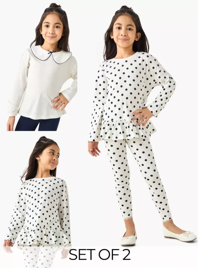 Juniors Girls Crew Neck Top with Assorted Print - Cotton - Long Sleeves - Set of 2-1