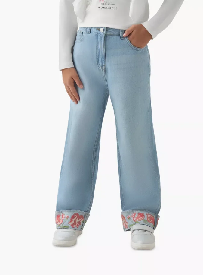 Juniors Girls Jeans with Embroidery - Cotton-1