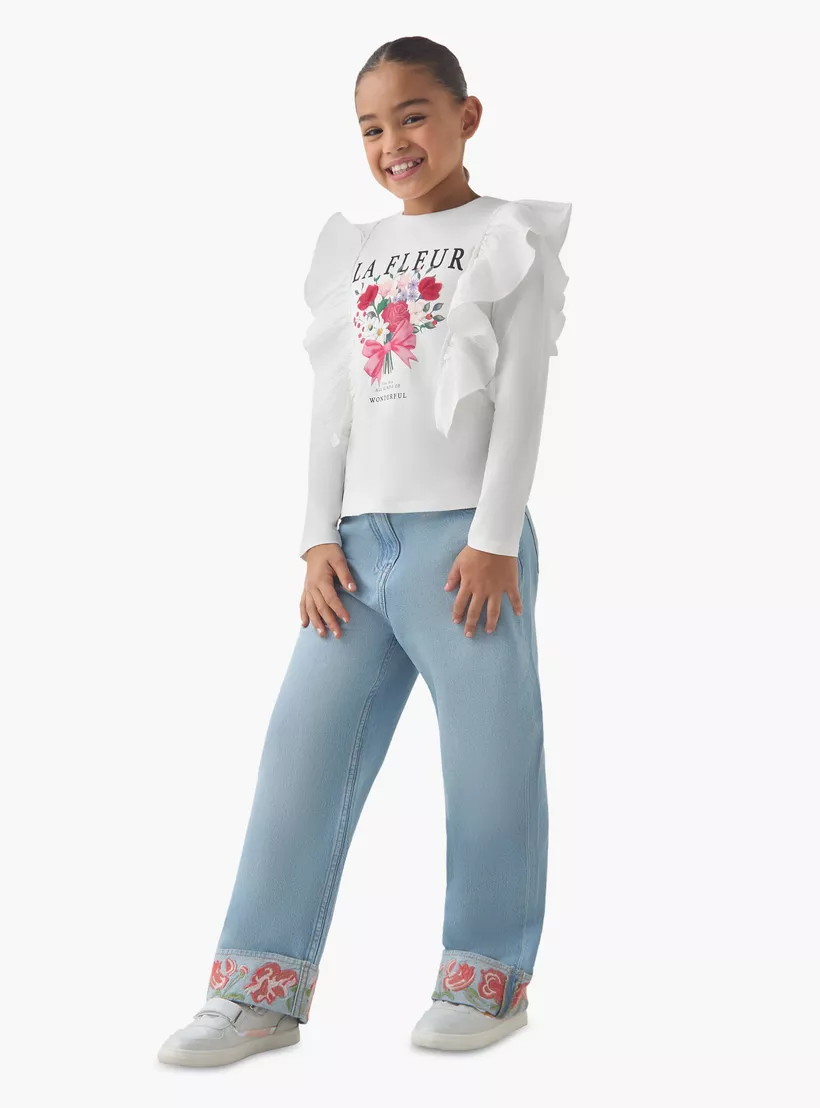 Juniors Girls Jeans with Embroidery - Cotton-2
