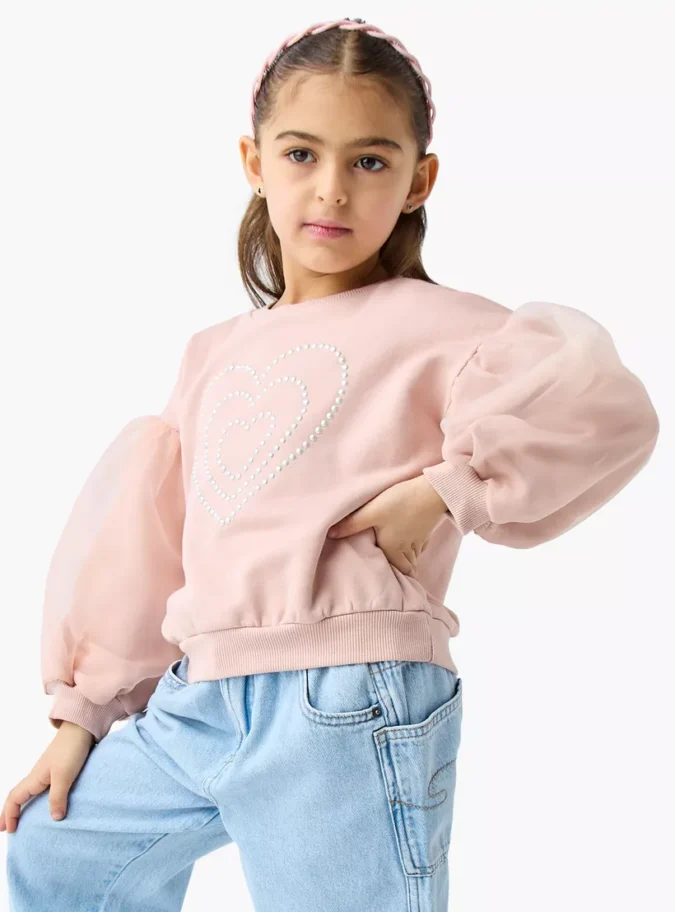 Juniors Heart Embellished Sweatshirt with Long Sleeves-1