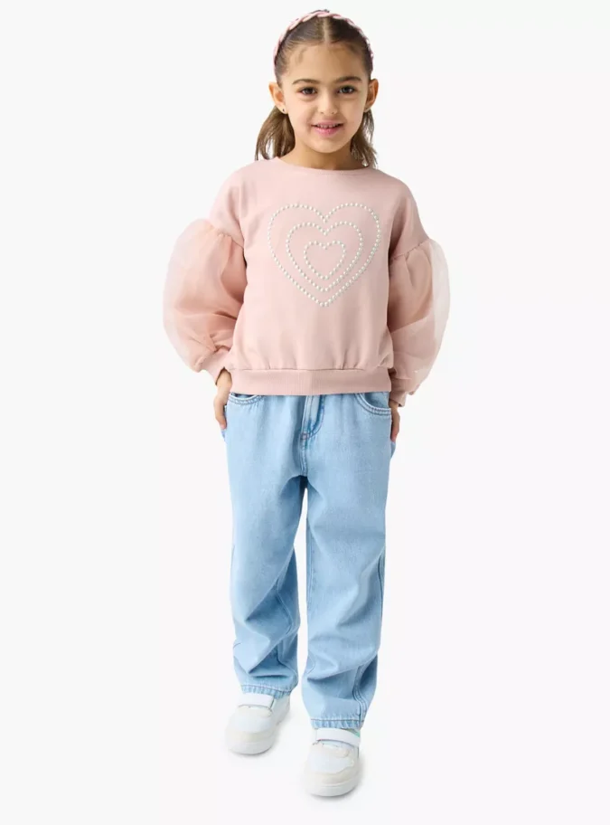 Juniors Heart Embellished Sweatshirt with Long Sleeves-2