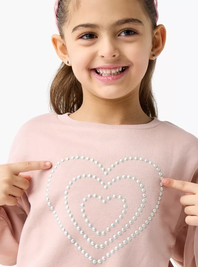 Juniors Heart Embellished Sweatshirt with Long Sleeves-4