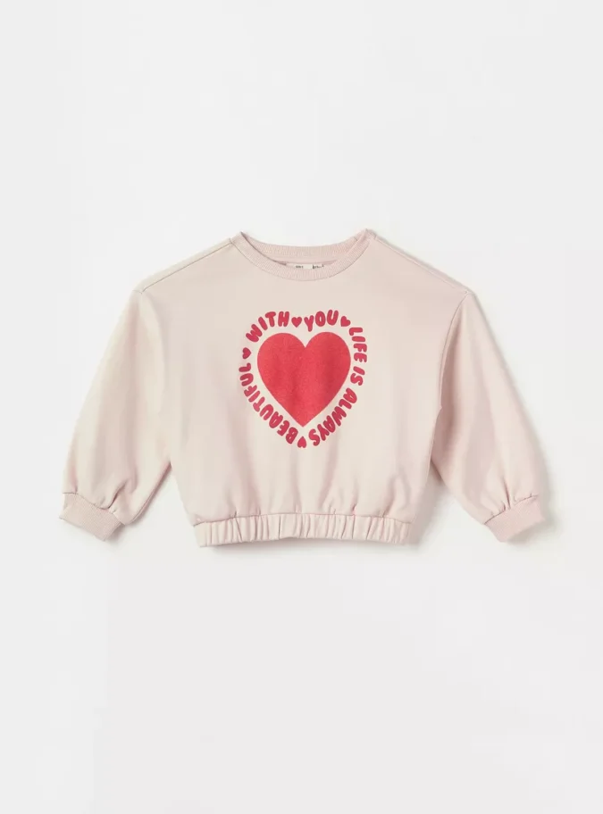 Juniors Heart Print Sweatshirt with Long Sleeves-1