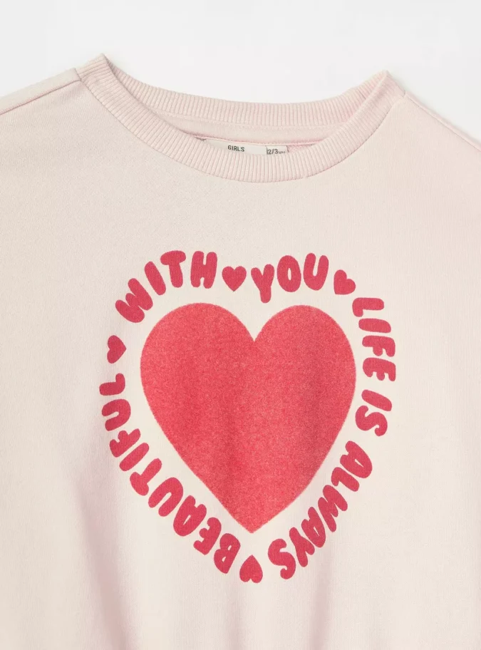 Juniors Heart Print Sweatshirt with Long Sleeves-3