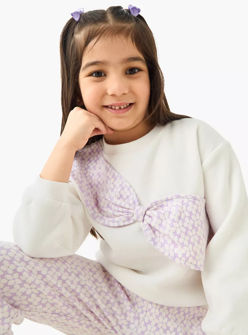 Juniors Printed Bow Detail Top and Pants Set-2