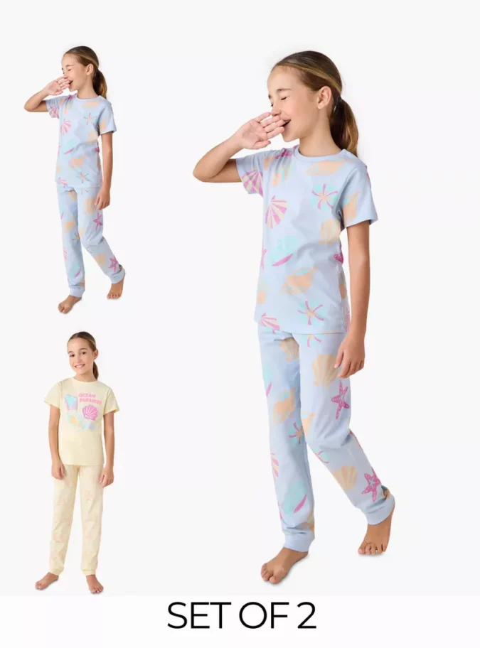 Juniors Seashell Print T-shirts and Pyjamas - Set of 2-1