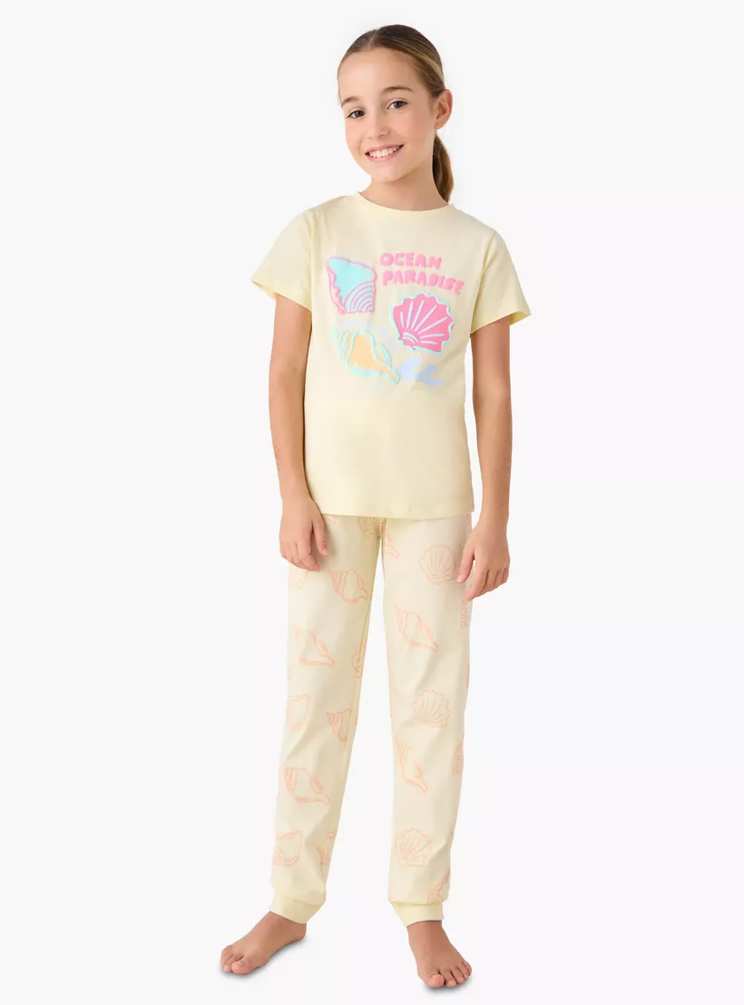 Juniors Seashell Print T-shirts and Pyjamas - Set of 2-2