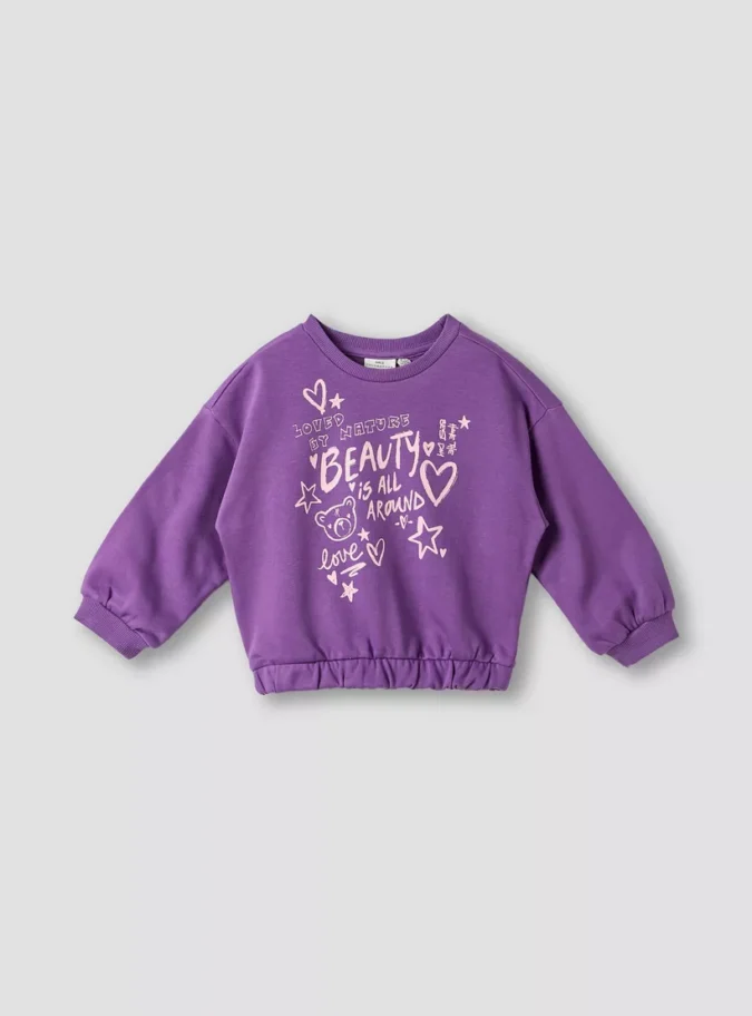 Juniors Slogan Print Sweatshirt with Long Sleeves-1