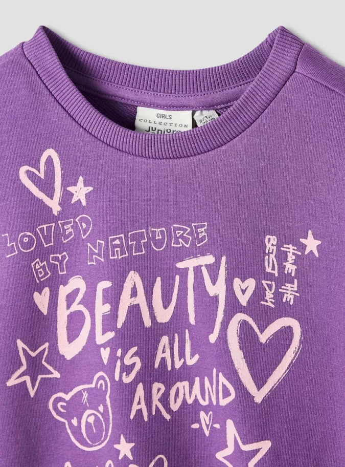 Juniors Slogan Print Sweatshirt with Long Sleeves-3