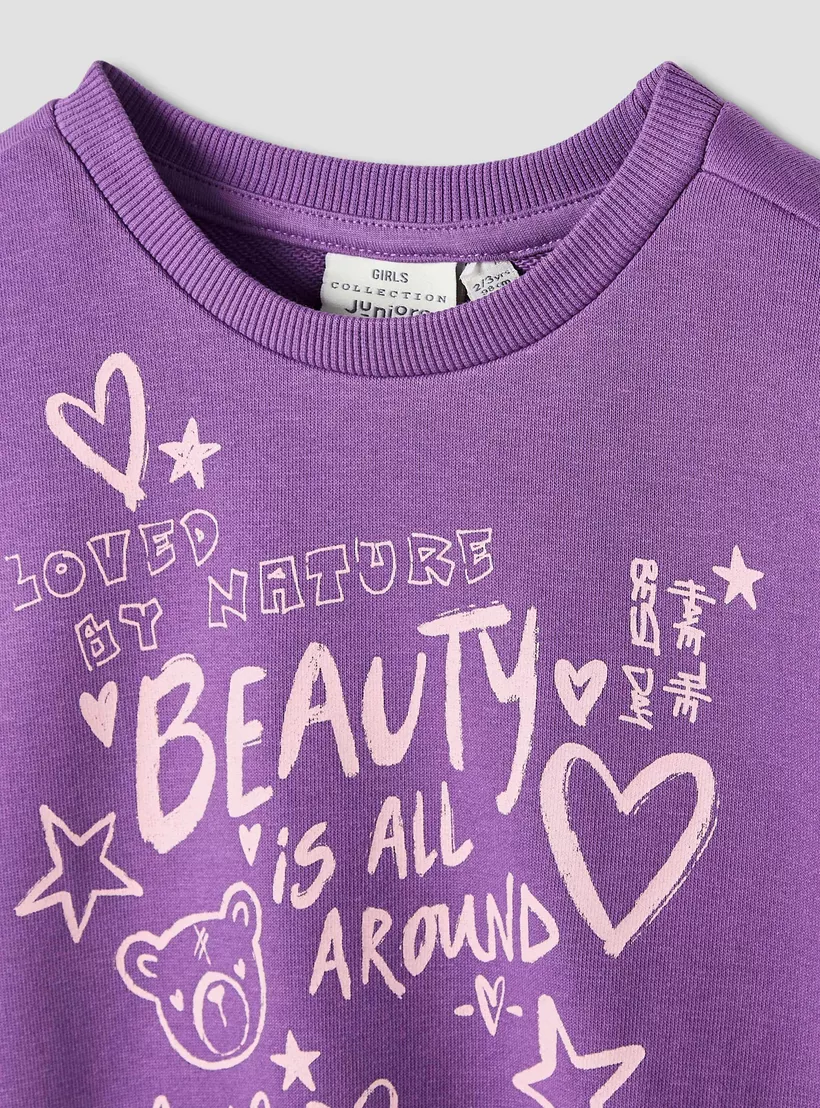 Juniors Slogan Print Sweatshirt with Long Sleeves-3