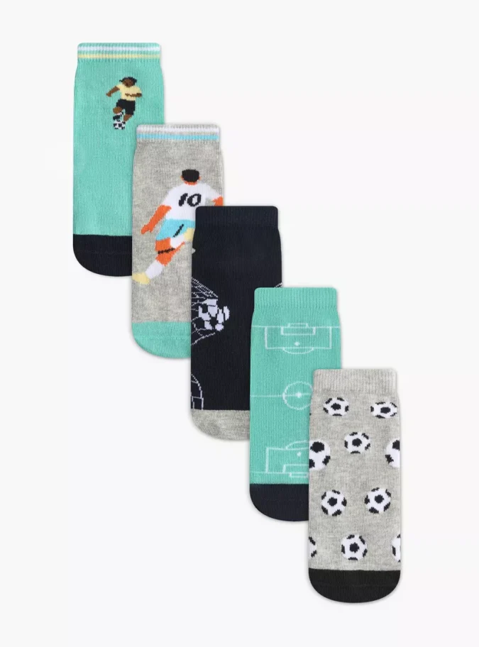 Juniors Soccer Print Ankle Length Socks - Set of 5-1