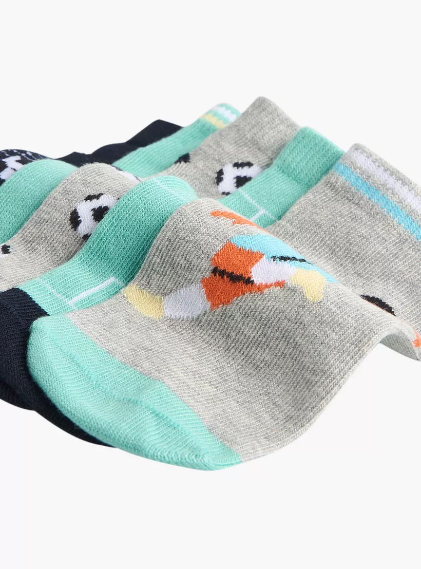 Juniors Soccer Print Ankle Length Socks - Set of 5-3