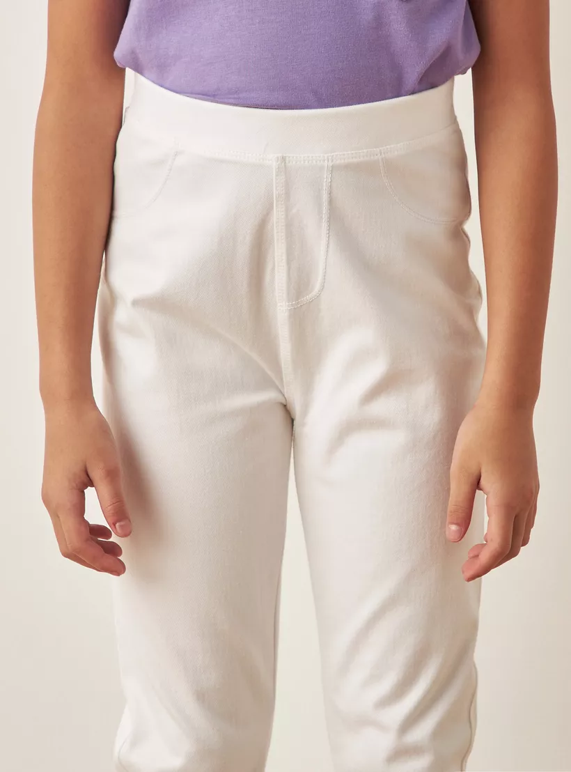 Juniors Solid Denim Jeggings with Elasticated Waistband-3