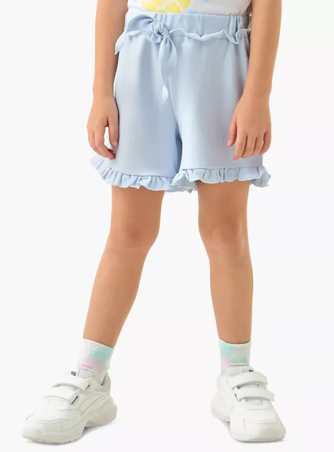 Juniors Solid Shorts with Drawstring Closure and Ruffle Hem-1
