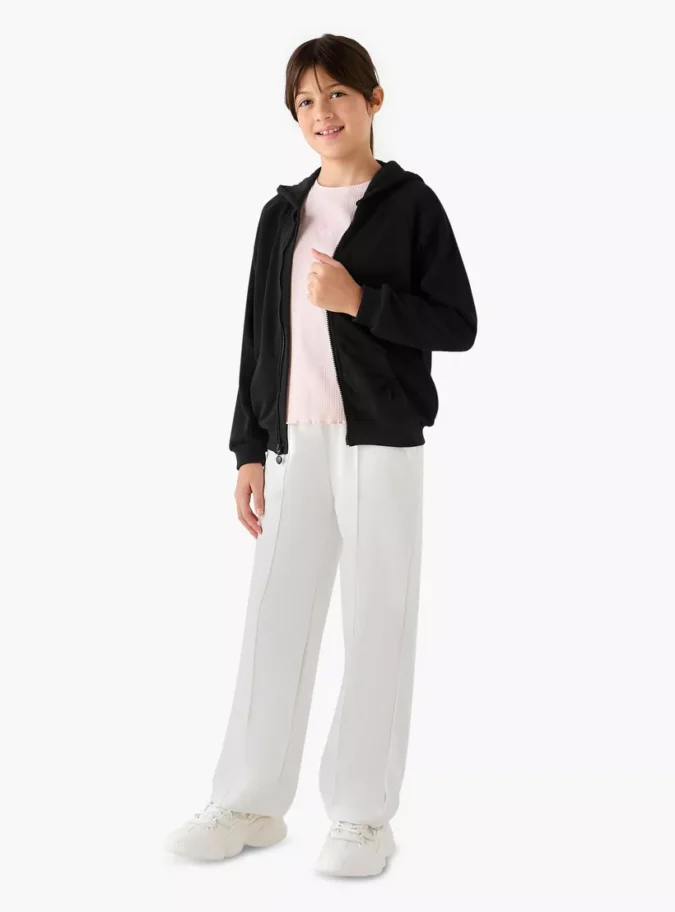 Juniors Solid Zip-Through Hoodie with Long Sleeves-2