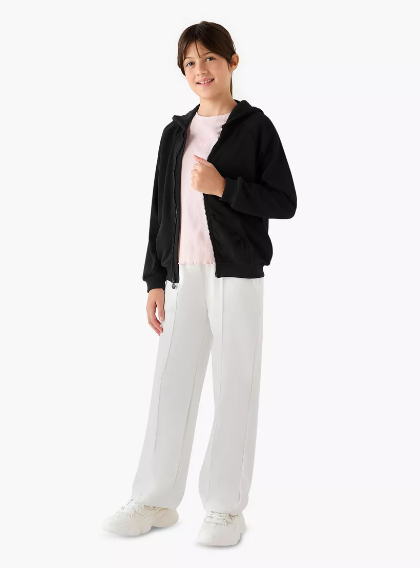 Juniors Solid Zip-Through Hoodie with Long Sleeves-2