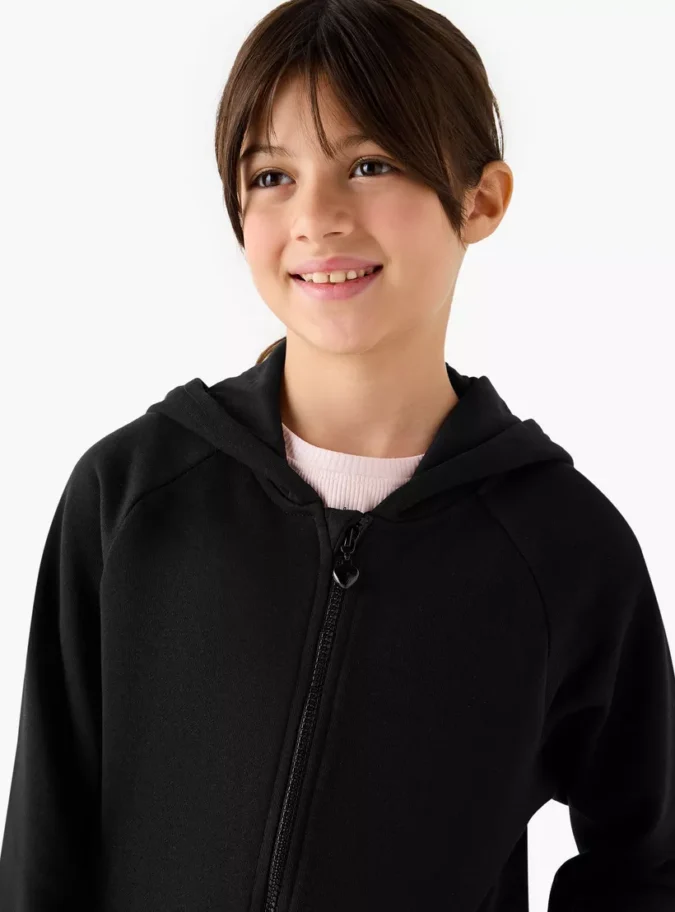 Juniors Solid Zip-Through Hoodie with Long Sleeves-4