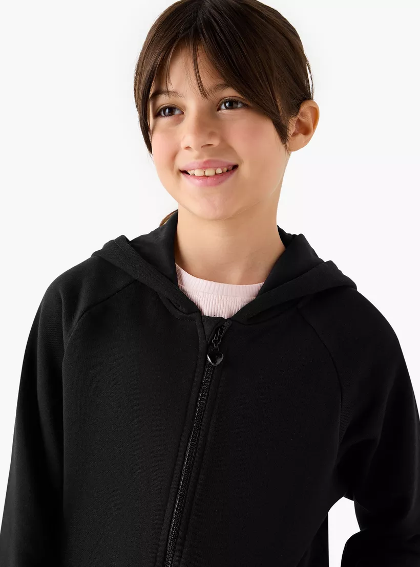 Juniors Solid Zip-Through Hoodie with Long Sleeves-4
