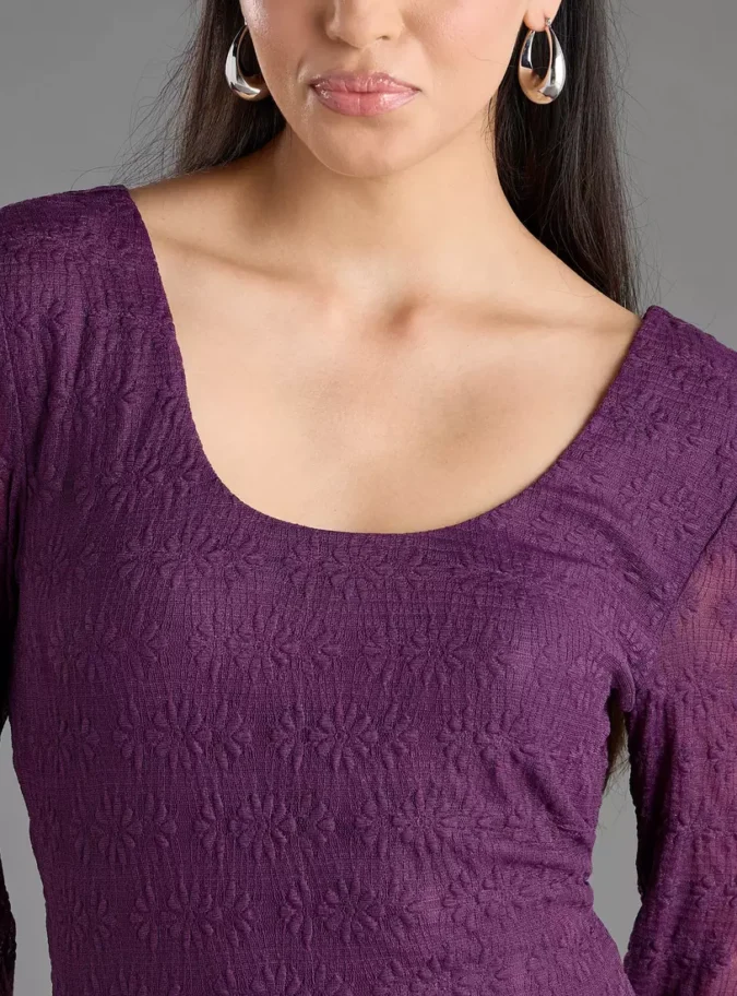 Lace Detail Dress with Long Sleeves-3