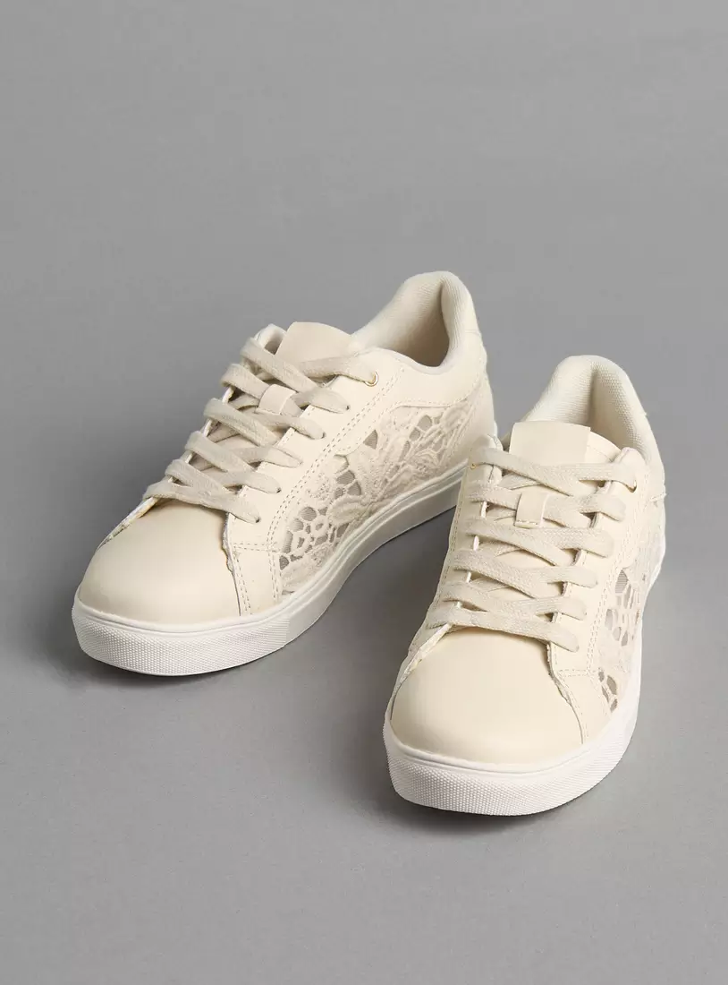 Lace Detail Lace-Up Sneakers-2